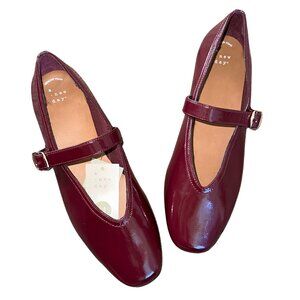 NWT A New Day Burgundy Patent Leather Mary Jane Flats Buckle Memory Foam SIZE 11